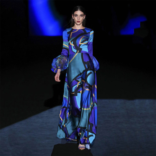 Blue Mid-raist Hepburn Style Commuter Dress Print Dress