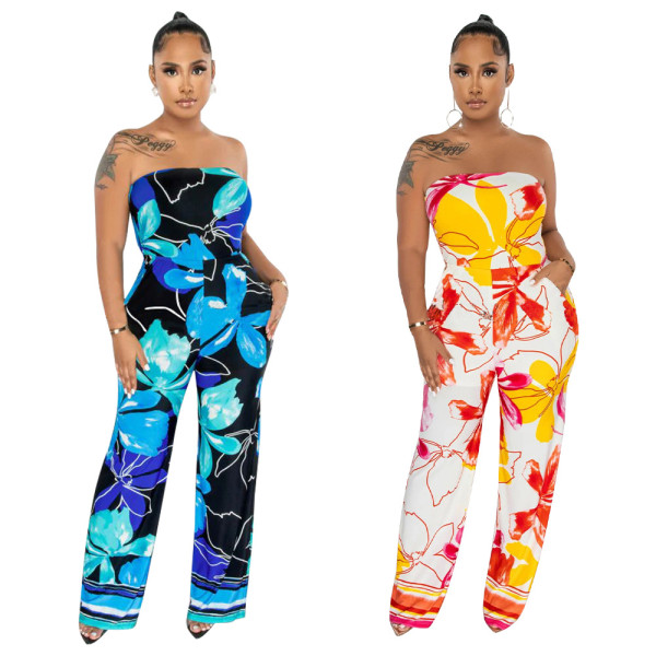 Sleeveless sexy bra printed jumpsuit