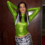 Top fashion bright color gilded long sleeve pullover slimming t-shirt