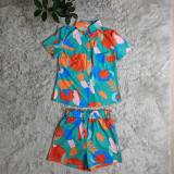 Fashion casual printed shirt short sleeve+shorts two-piece set