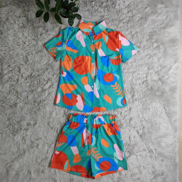 Fashion casual printed shirt short sleeve+shorts two-piece set