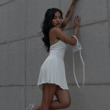 Temperament Waist Waist Show Thin Party Dress Sexy Hanging Neck Spicy Girl Open Back Woolen Short Dress