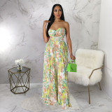 Sexy open back printed wide leg jumpsuit