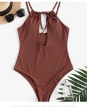 Sexy striped high-waisted conservative one-piece swimsuit