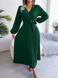 Cross V-neck large pleated skirt