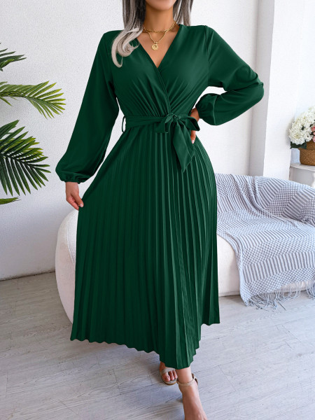 Cross V-neck large pleated skirt