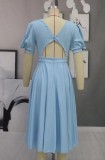 Solid color slim women's dress sexy temperament big swing short sleeve skirt