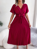 Temperament crossover V-neck large pleated skirt