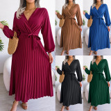 Cross V-neck large pleated skirt