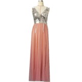 Solid color embroidered beaded sexy V-neck dress