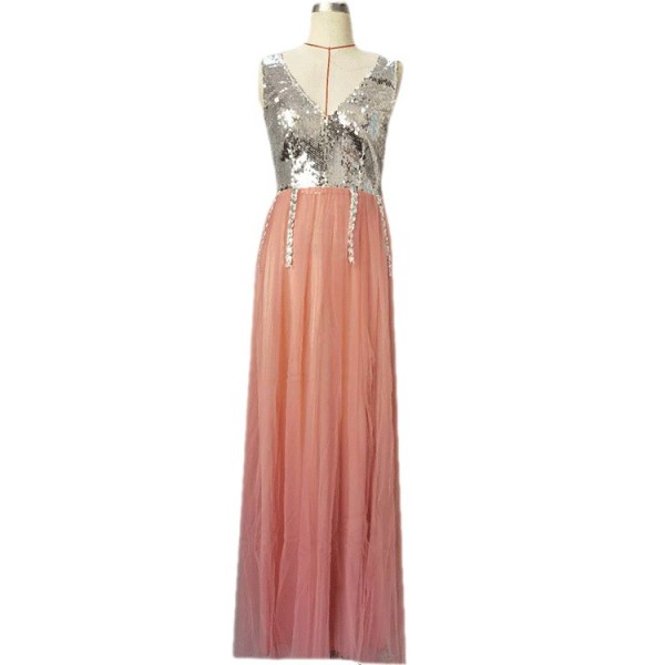 Solid color embroidered beaded sexy V-neck dress