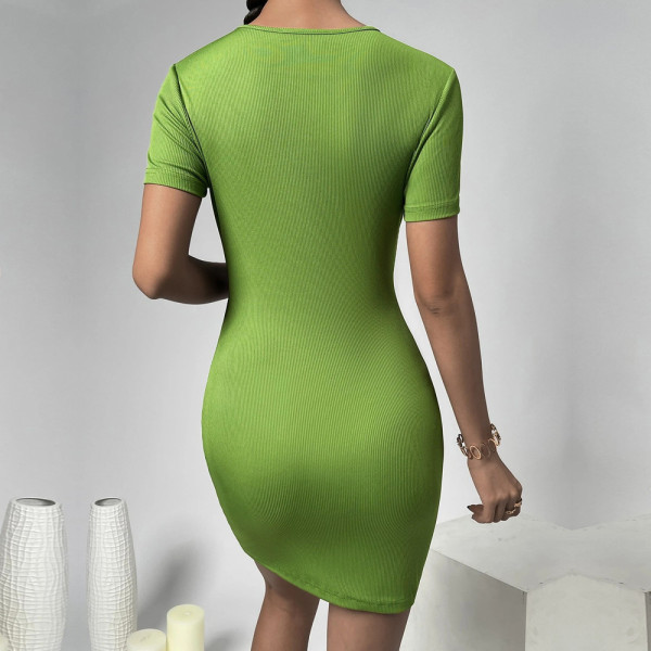 Sexy hollow buttock knit ins net red short-sleeved dress
