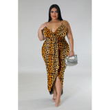 Large women's V-neck sleeveless printed dress