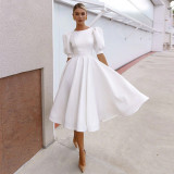 Solid color slim women's dress sexy temperament big swing short sleeve skirt