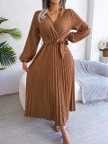 Cross V-neck large pleated skirt