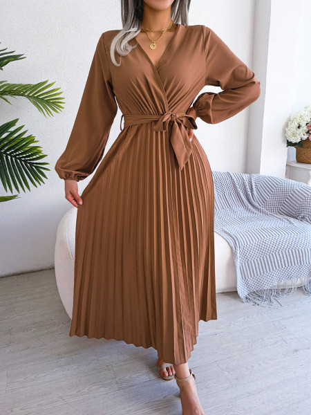 Cross V-neck large pleated skirt