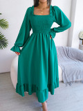 Casual square neck flared skirt with large hem ruffle skirt