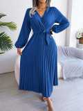 Cross V-neck large pleated skirt