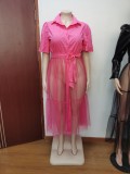Women's solid color shirt mesh large size top dress