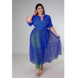 Women's solid color shirt mesh large size top dress