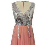 Solid color embroidered beaded sexy V-neck dress