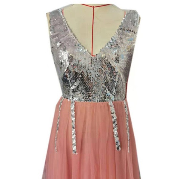 Solid color embroidered beaded sexy V-neck dress