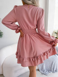 Casual Lace-up Collar Flap Dress