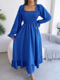 Casual square neck flared skirt with large hem ruffle skirt