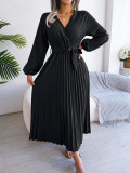Cross V-neck large pleated skirt