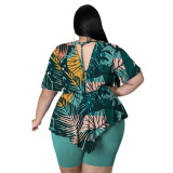 Large women's printed two-piece T-shirt shorts set