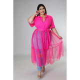 Women's solid color shirt mesh large size top dress