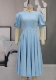 Solid color slim women's dress sexy temperament big swing short sleeve skirt