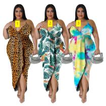 Large women's V-neck sleeveless printed dress Large women's V-neck sleeveless printed dress