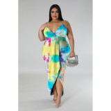 Large women's V-neck sleeveless printed dress