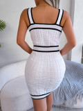 Casual square-neck button color-blocking waistband knitted buttock skirt