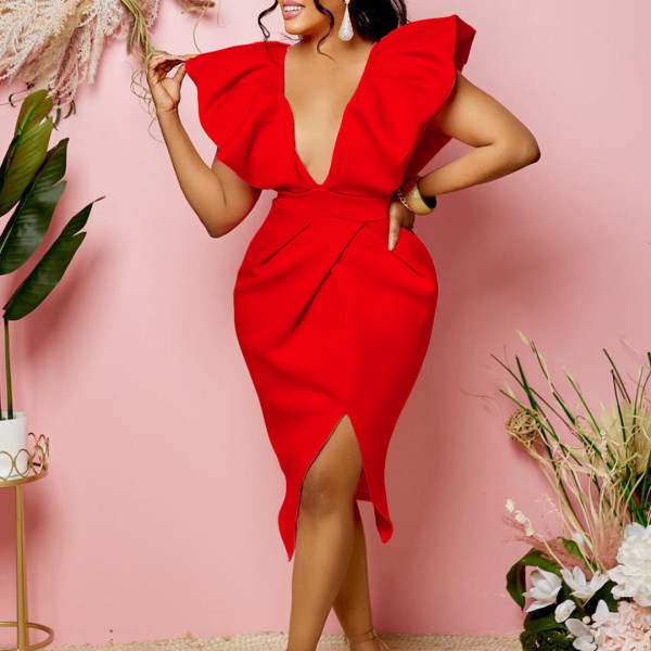 Sexy Deep V Short Sleeve Backless Dress