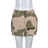 Camouflage zip pocket fringed street skirt