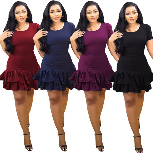Design sense strapping temperament slim ruffle skirt summer dress