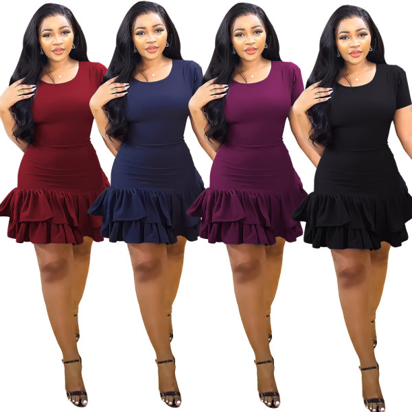 Design sense strapping temperament slim ruffle skirt summer dress