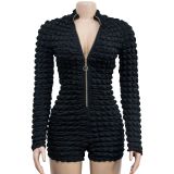 Fashion women's solid color long-sleeved fake outerwear shorts jumpsuit