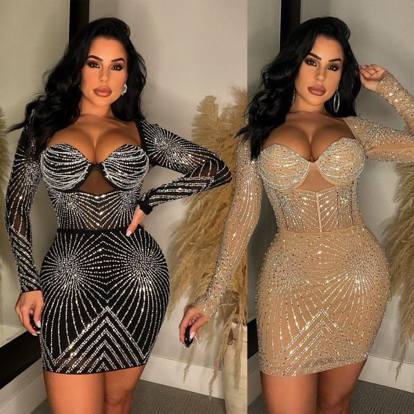 Fashion women's pure color mesh ironing long sleeve short skirt dress