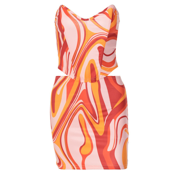 Fashion print chest wrap waist wrap hip sexy temperament short skirt suit