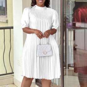 Large women's fashion loose casual strapping pleated dress