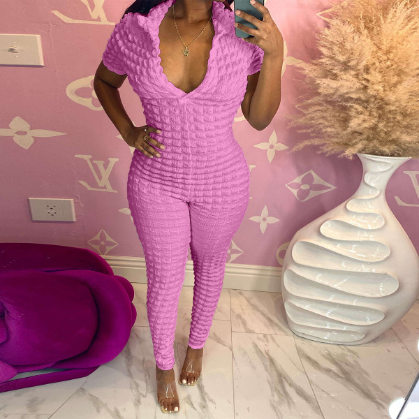 High elastic popcorn cloth sexy jumpsuit