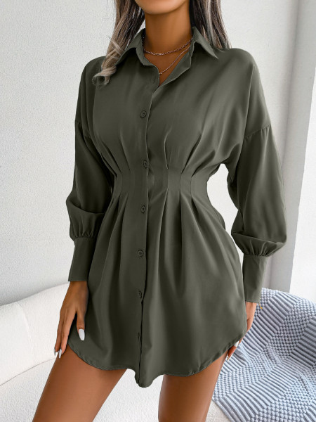 Casual lantern sleeve waist asymmetrical dress shirt skirt