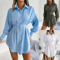 Casual lantern sleeve waist asymmetrical dress shirt skirt Casual lantern sleeve waist asymmetrical dress shirt skirt
