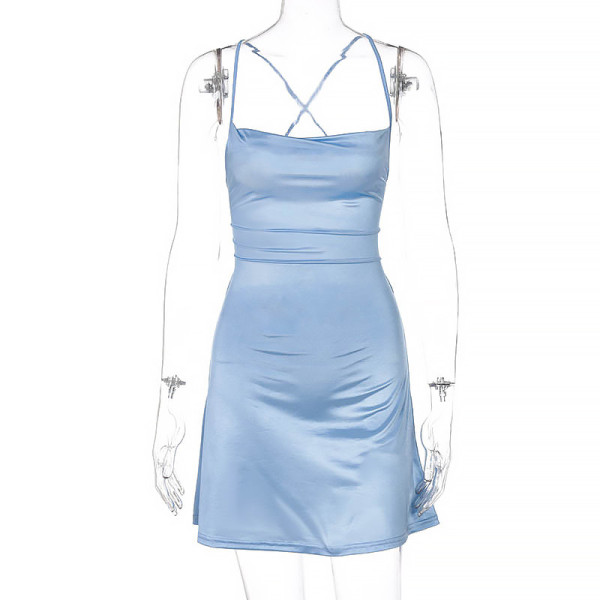 Lace-up backless suspender slim sexy elegant dress