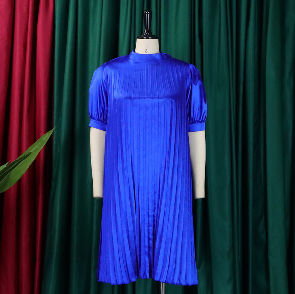 Large women's fashion loose casual strapping pleated dress