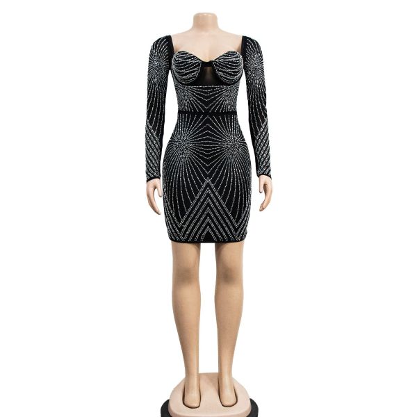 Fashion women's pure color mesh ironing long sleeve short skirt dress