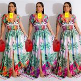 Fashion women's flower color painting sleeveless V-neck dress